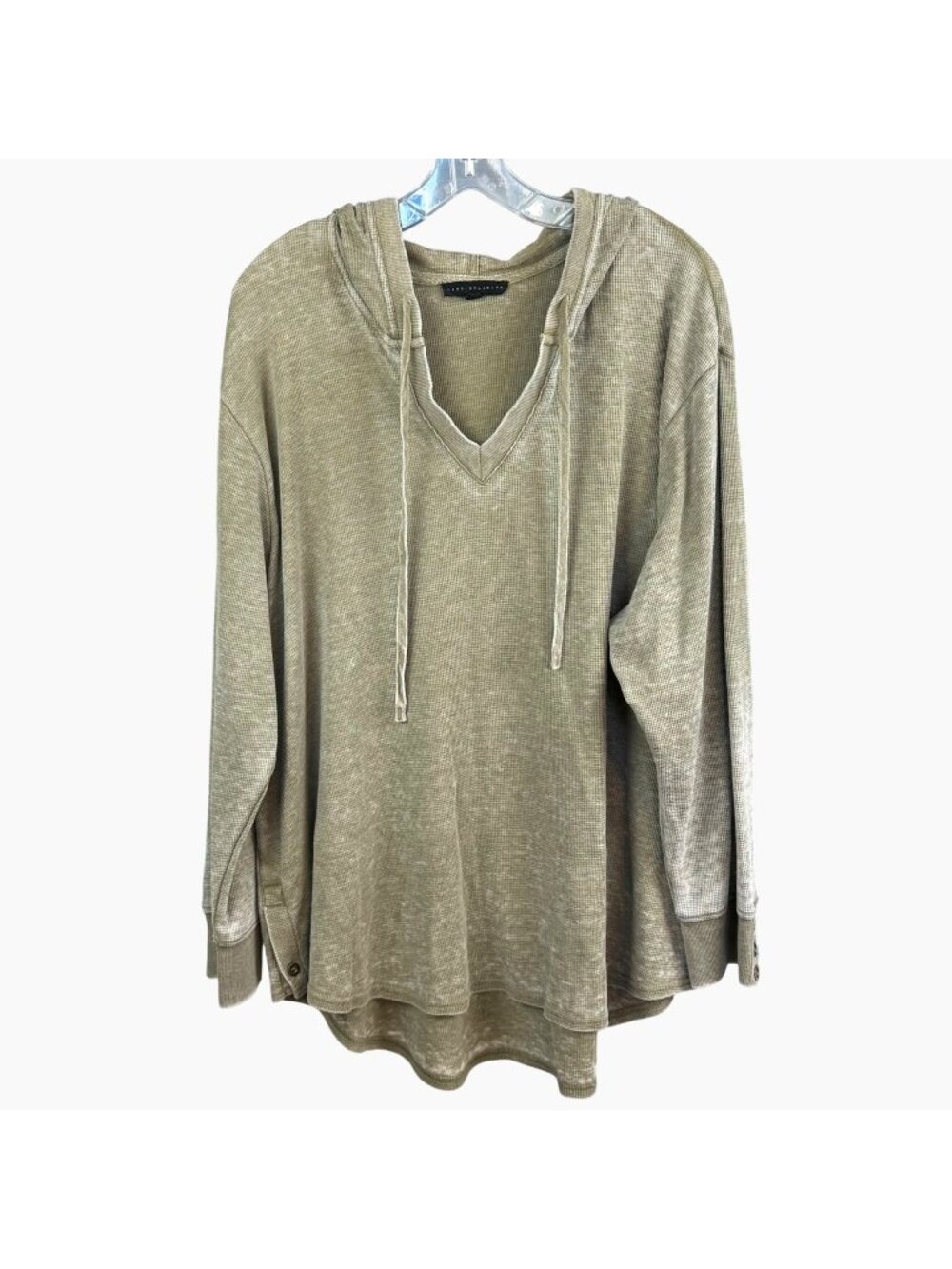 Jane + Delancey 2X Olive Green Burnout Waffle Knit Distressed Pullover Hoodie